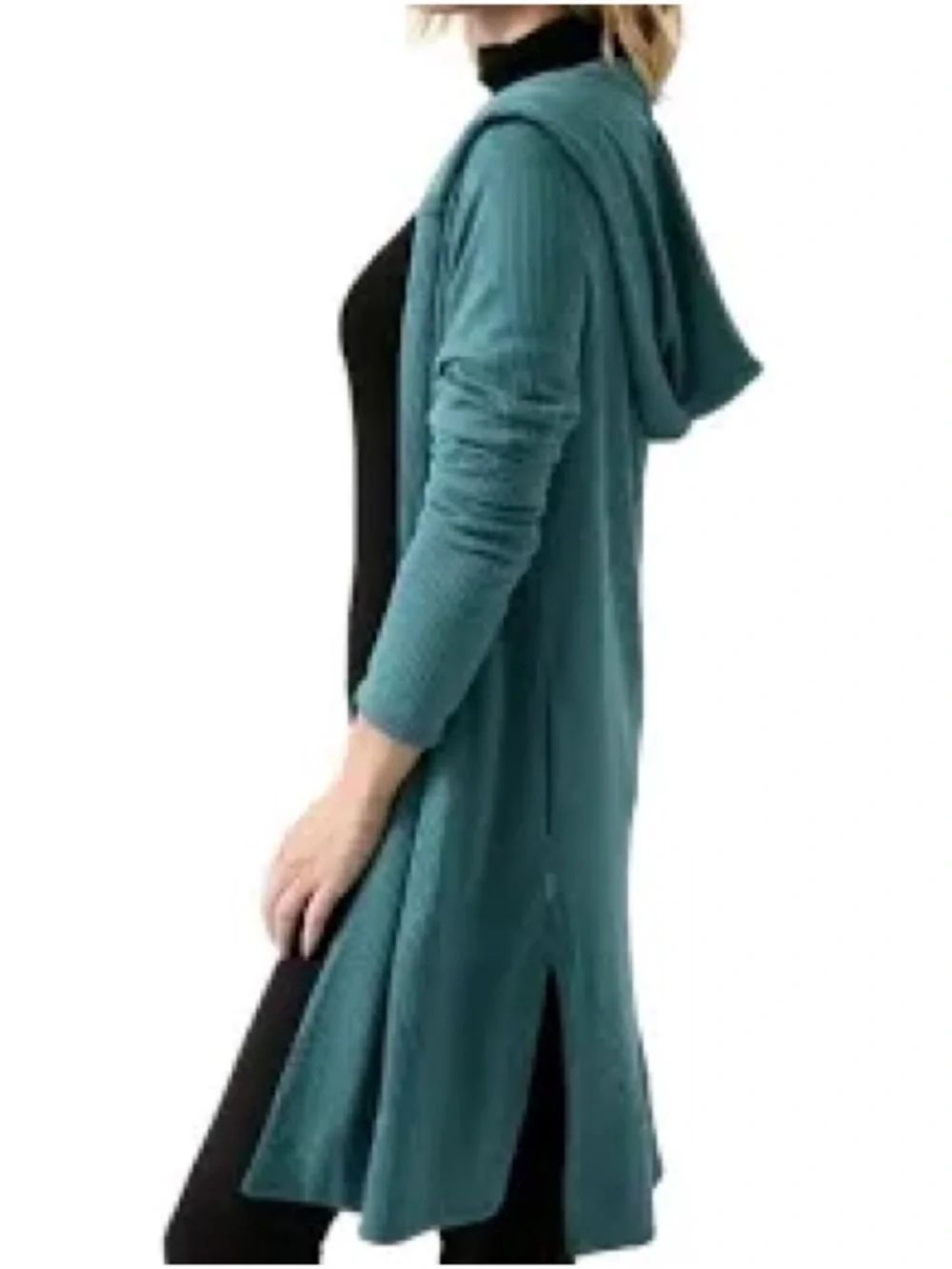Athleta Harmony Pose Wrap Hooded Cardigan Small Borealis Green Teal Blue